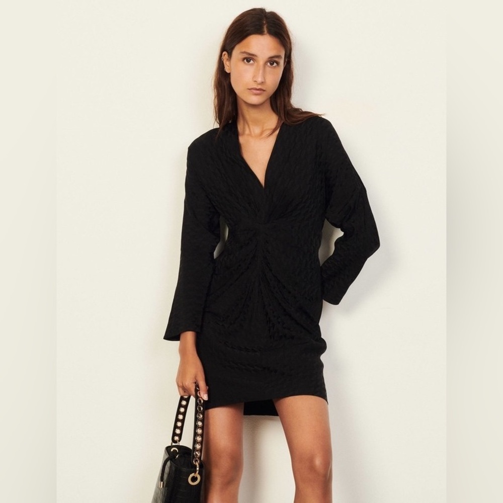 NWT Sandro Python-Effect Jacquard V-Neck Short Dress Black EU 38 / US XS